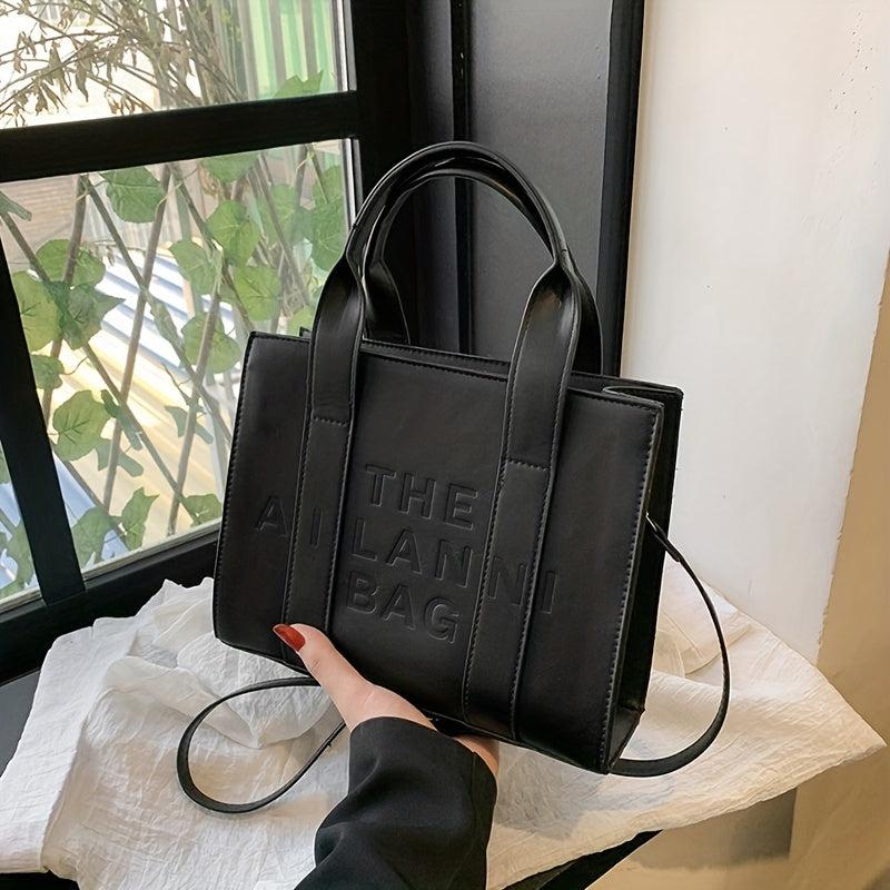 Minimalist Top Handle Tote Bag Letter Embossed Crossbody Bag