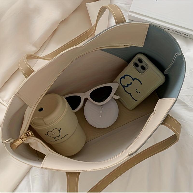 Colorblock Tote Bag Large Capacity Shoulder Handbag