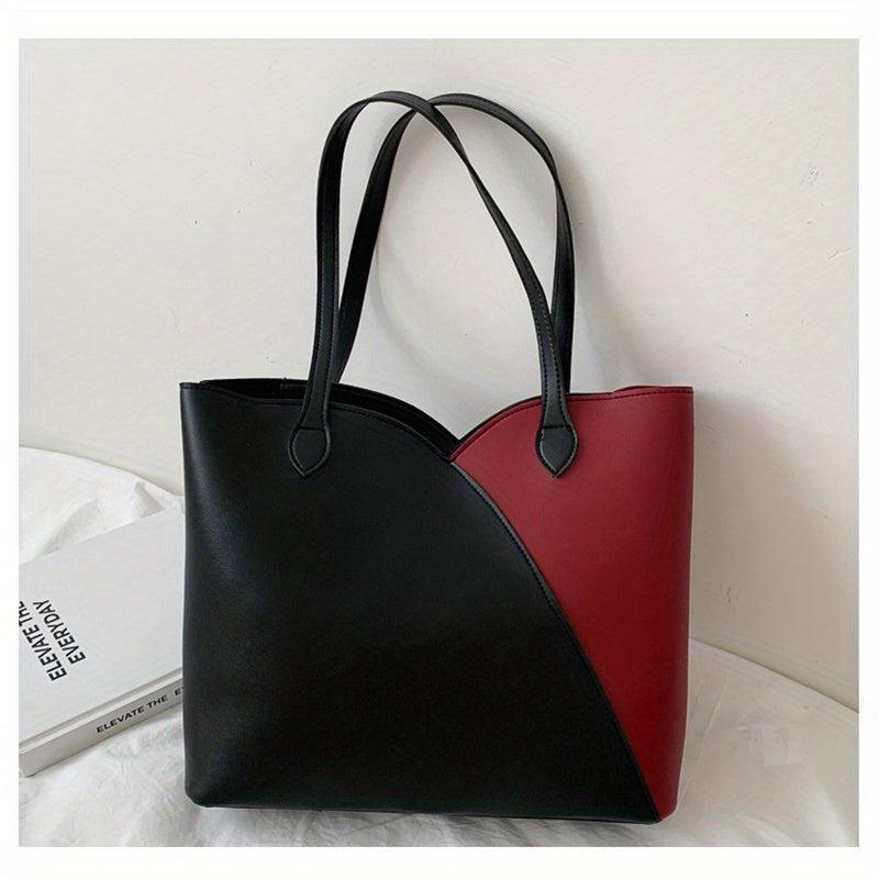 Colorblock Tote Bag Large Capacity Shoulder Handbag