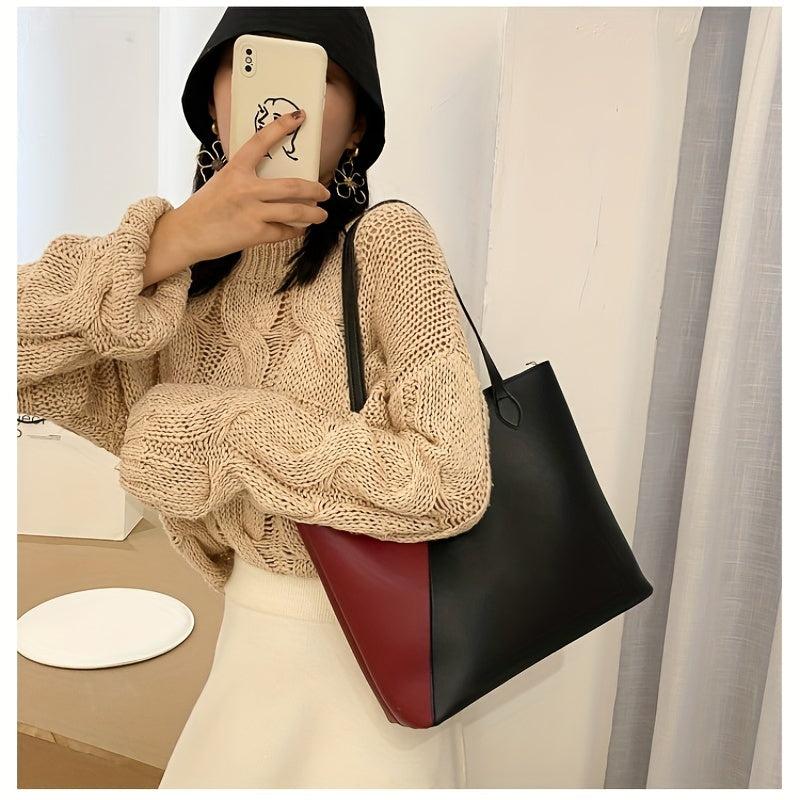 Colorblock Tote Bag Large Capacity Shoulder Handbag