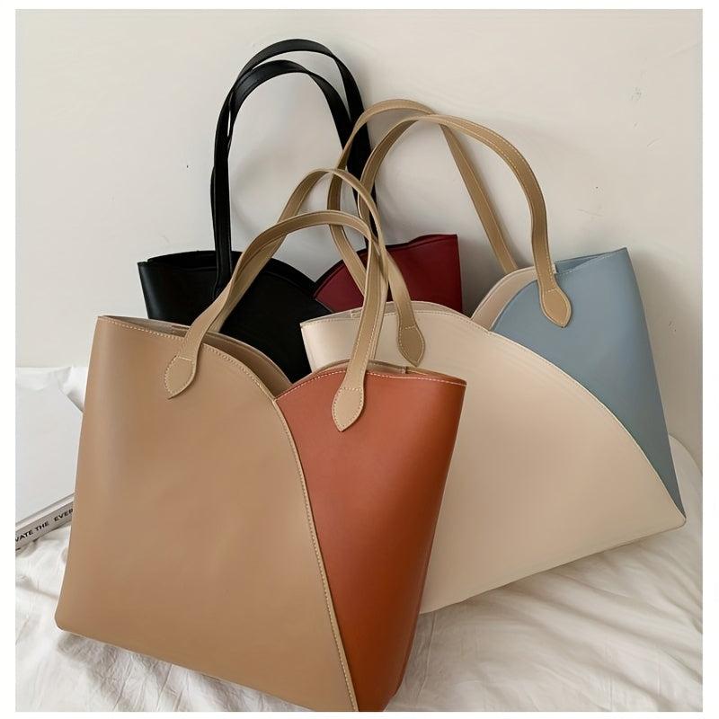 Colorblock Tote Bag Large Capacity Shoulder Handbag