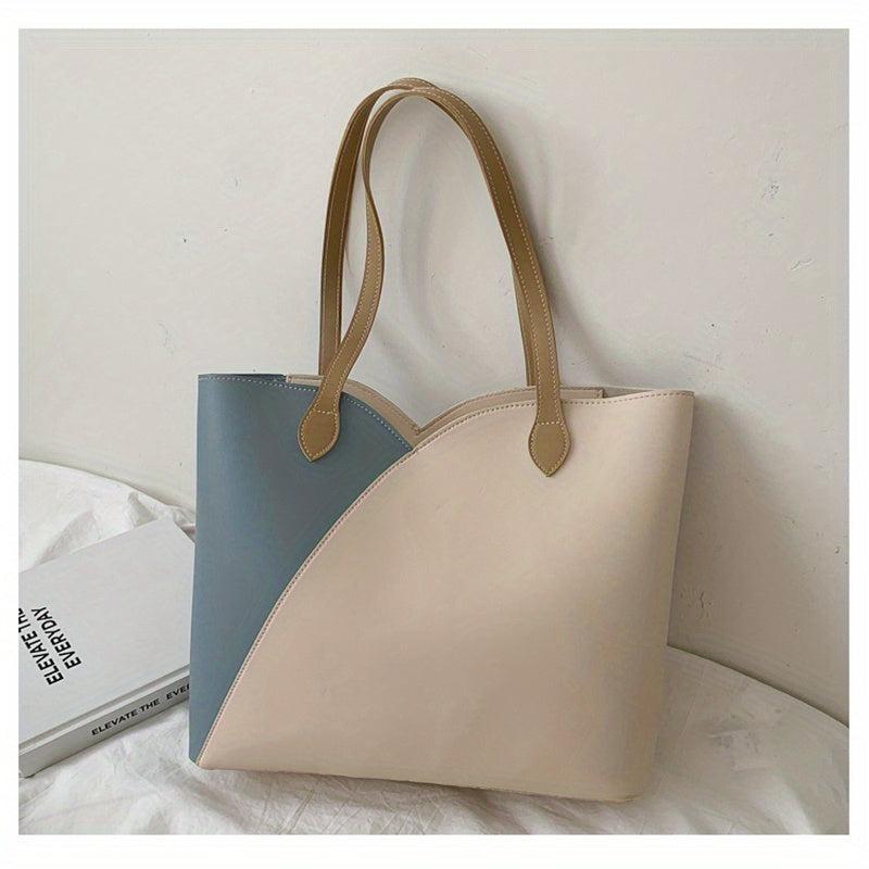 Colorblock Tote Bag Large Capacity Shoulder Handbag