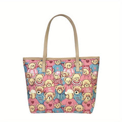 Versatile Bear Pattern Tote Bag PU Leather Shoulder Shopping Bag Women