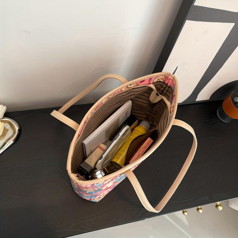 Versatile Bear Pattern Tote Bag PU Leather Shoulder Shopping Bag Women