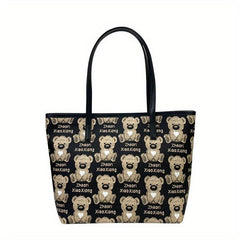 Versatile Bear Pattern Tote Bag PU Leather Shoulder Shopping Bag Women