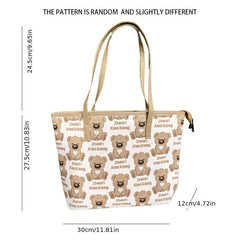 Versatile Bear Pattern Tote Bag PU Leather Shoulder Shopping Bag Women