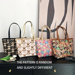 Versatile Bear Pattern Tote Bag PU Leather Shoulder Shopping Bag Women