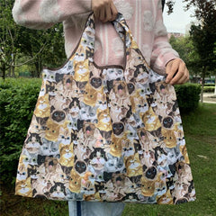 Cartoon Cat Pattern Bag Lightweight Foldable Shopper Bag