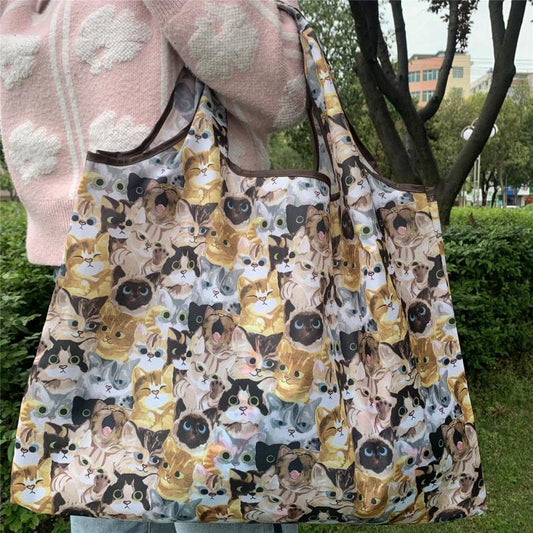 Cartoon Cat Pattern Bag Lightweight Foldable Shopper Bag
