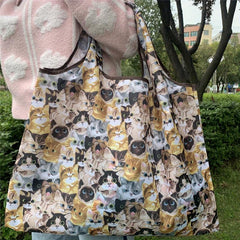 Cartoon Cat Pattern Bag Lightweight Foldable Shopper Bag
