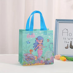 4PCS Mermaid Pattern Birthday Party Bags Reusable Tote Bags Shopper Grocery Bags