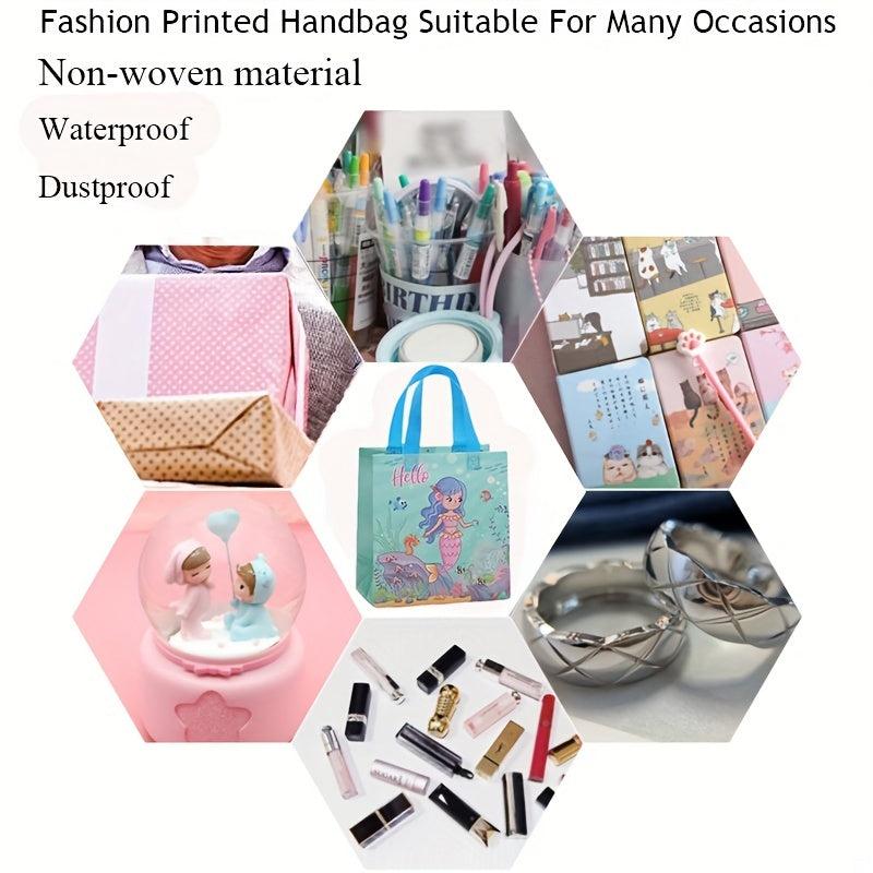 4PCS Mermaid Pattern Birthday Party Bags Reusable Tote Bags Shopper Grocery Bags