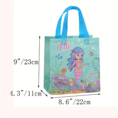 4PCS Mermaid Pattern Birthday Party Bags Reusable Tote Bags Shopper Grocery Bags