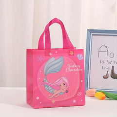 4PCS Mermaid Pattern Birthday Party Bags Reusable Tote Bags Shopper Grocery Bags