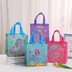 4PCS Mermaid Pattern Birthday Party Bags Reusable Tote Bags Shopper Grocery Bags