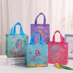 4PCS Mermaid Pattern Birthday Party Bags Reusable Tote Bags Shopper Grocery Bags