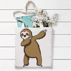 Cartoon Sloth Print Canvas Bag Lightweight Shoulder Bag