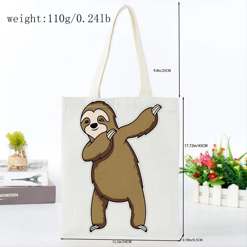 Cartoon Sloth Print Canvas Bag Lightweight Shoulder Bag