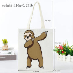 Cartoon Sloth Print Canvas Bag Lightweight Shoulder Bag