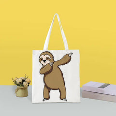 Cartoon Sloth Print Canvas Bag Lightweight Shoulder Bag