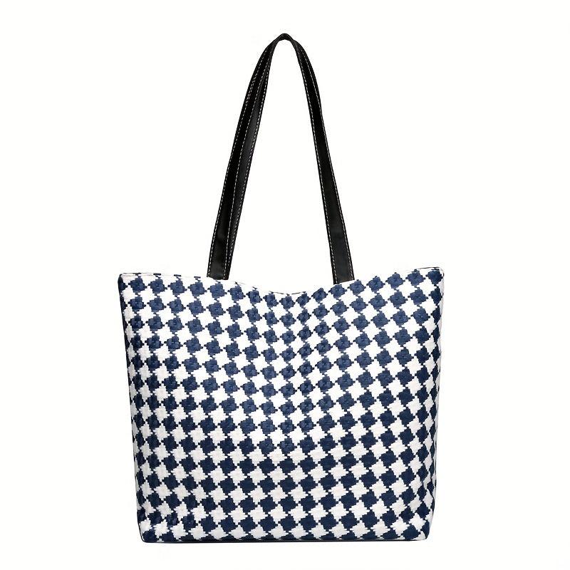 Colorblock Plaid Pattern Tote Bag Lightweight Shoulder Bag All Match