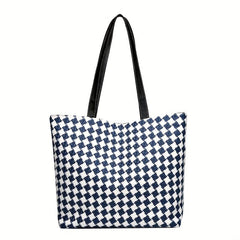 Colorblock Plaid Pattern Tote Bag Lightweight Shoulder Bag All Match