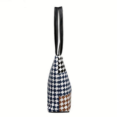 Colorblock Plaid Pattern Tote Bag Lightweight Shoulder Bag All Match