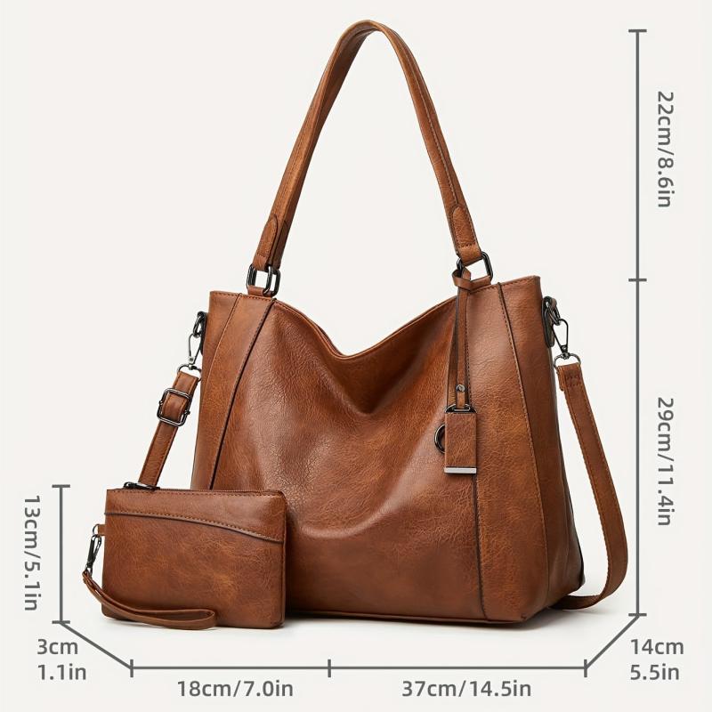 Solid Classic Tote Bag Set for Women Work Satchel Bag With Purse