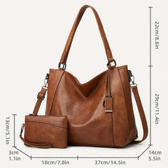 Solid Classic Tote Bag Set for Women Work Satchel Bag With Purse