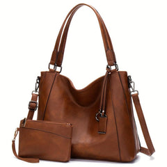 Solid Classic Tote Bag Set for Women Work Satchel Bag With Purse