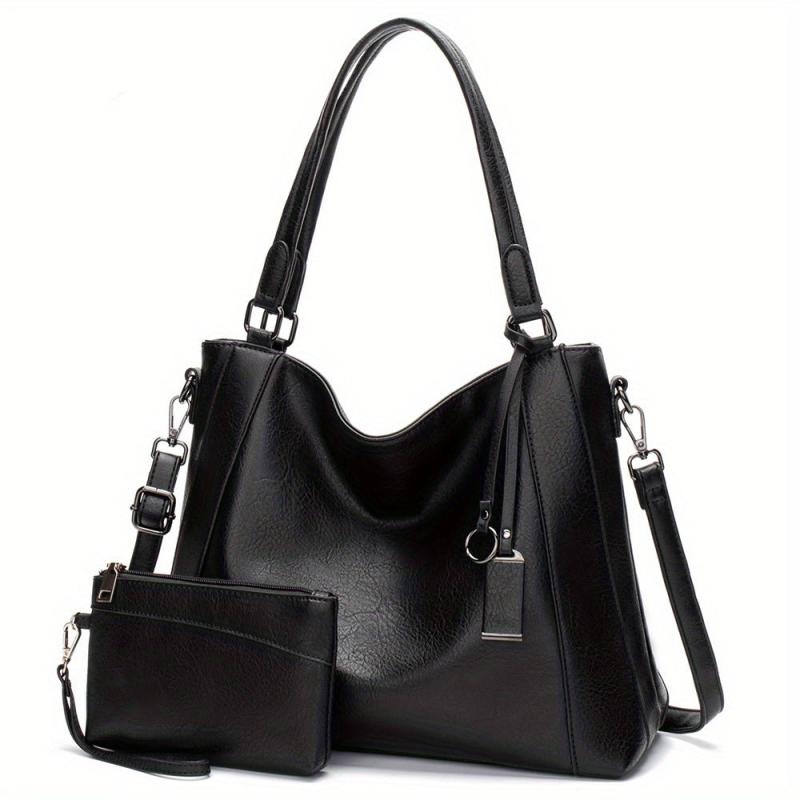 Solid Classic Tote Bag Set for Women Work Satchel Bag With Purse