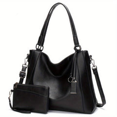 Solid Classic Tote Bag Set for Women Work Satchel Bag With Purse