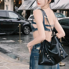 Y2K Tote Bag Women PU Leather Shoulder Large Capacity Hobo Bag