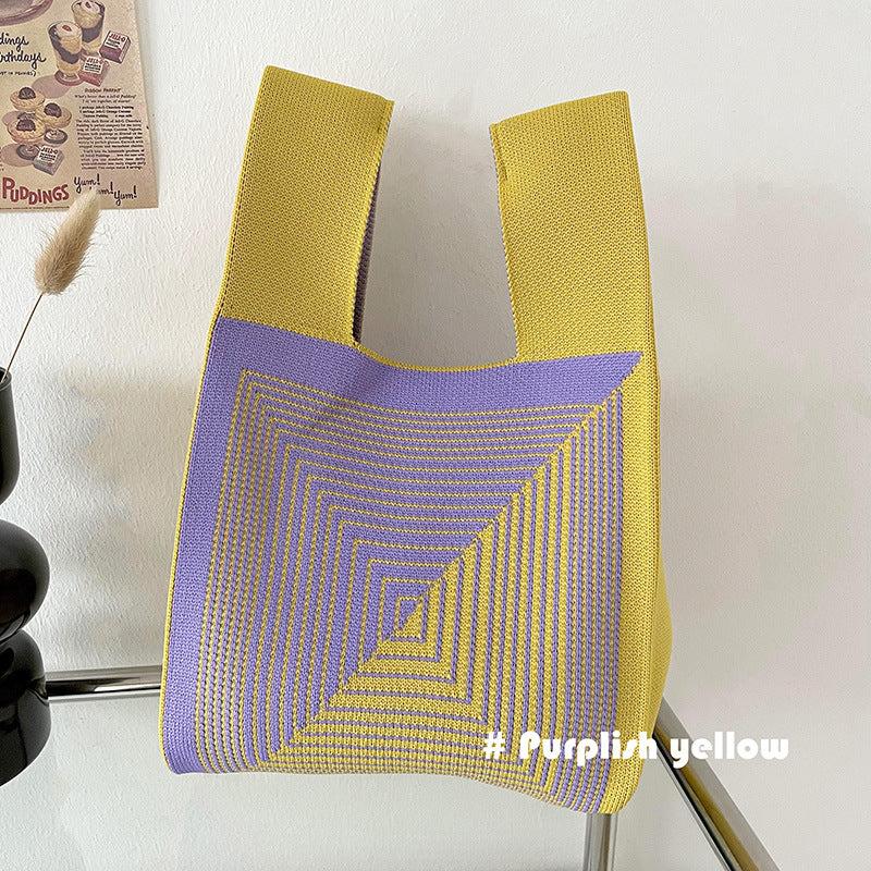 Colorblock Geometric Pattern Satchel Bag Lightweight Handbag