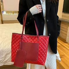 Argyle Pattern Tote Bag with Clutch Pouch