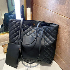 Argyle Pattern Tote Bag with Clutch Pouch