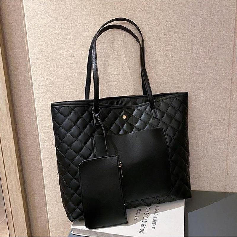 Argyle Pattern Tote Bag with Clutch Pouch
