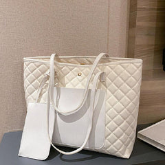 Argyle Pattern Tote Bag with Clutch Pouch
