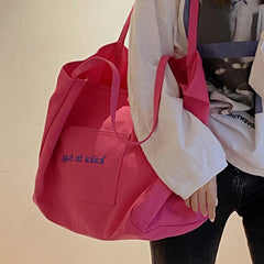 Summer Letter Pattern Canvas Bag Large Capacity Shoulder Bag for School & Office
