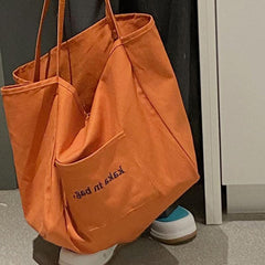 Summer Letter Pattern Canvas Bag Large Capacity Shoulder Bag for School & Office