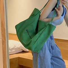 Summer Letter Pattern Canvas Bag Large Capacity Shoulder Bag for School & Office