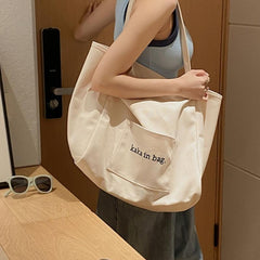 Summer Letter Pattern Canvas Bag Large Capacity Shoulder Bag for School & Office