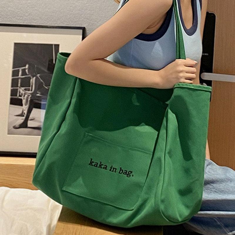 Summer Letter Pattern Canvas Bag Large Capacity Shoulder Bag for School & Office