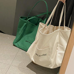 Summer Letter Pattern Canvas Bag Large Capacity Shoulder Bag for School & Office