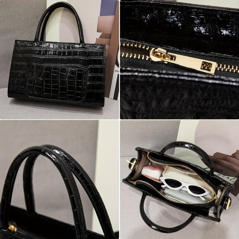 Crocodile Pattern Satchel Tote Bag PU Leather Shoulder Bag