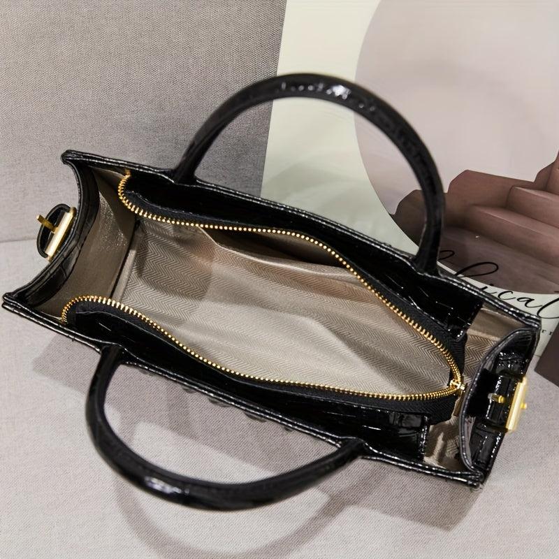 Crocodile Pattern Satchel Tote Bag PU Leather Shoulder Bag