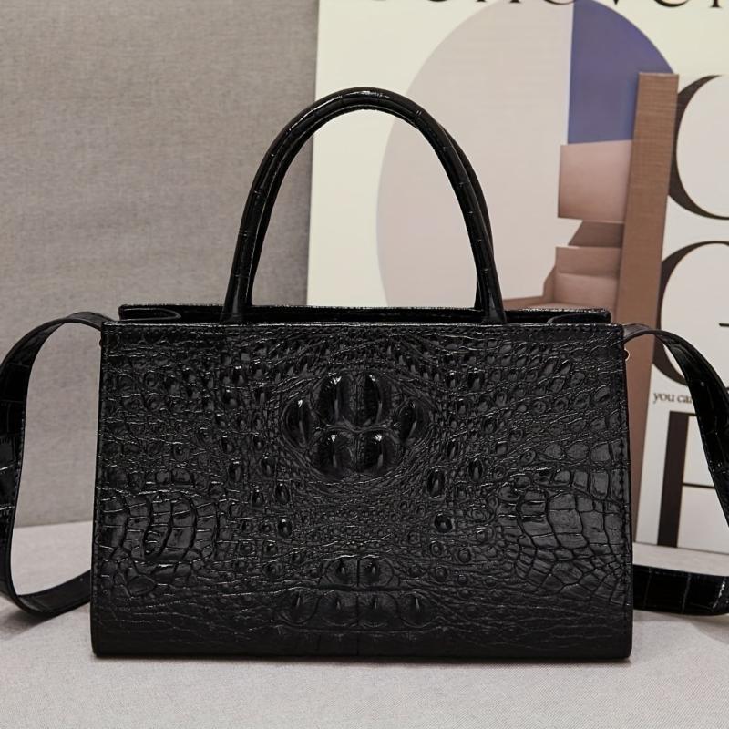 Crocodile Pattern Satchel Tote Bag PU Leather Shoulder Bag