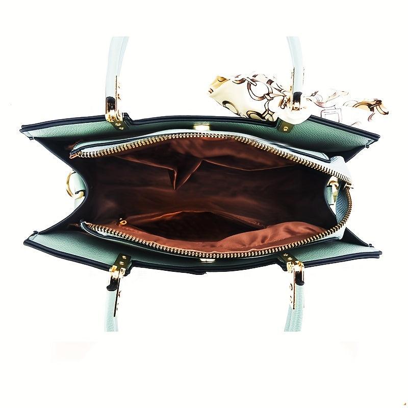 Large Capacity Shoulder Bag with Adjustable Strap and Scarf Decor