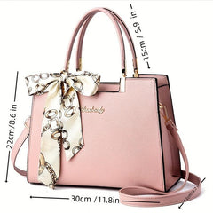 Large Capacity Shoulder Bag with Adjustable Strap and Scarf Decor