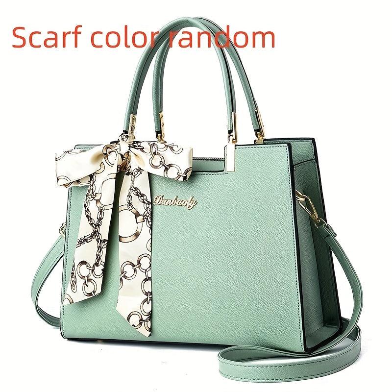 Large Capacity Shoulder Bag with Adjustable Strap and Scarf Decor